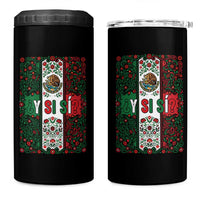 Y Si Si Mexican Flag Floral Folk Art 4 in 1 Can Cooler Tumbler Viva Mexico Pride for Soccer Football Fans