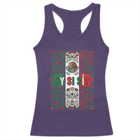 Y Si Si Mexican Flag Floral Folk Art Racerback Tank Top Viva Mexico Pride for Soccer Football Fans