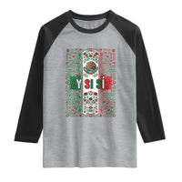 Y Si Si Mexican Flag Floral Folk Art Raglan Shirt Viva Mexico Pride for Soccer Football Fans