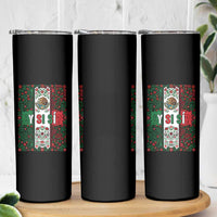 Y Si Si Mexican Flag Floral Folk Art Skinny Tumbler Viva Mexico Pride for Soccer Football Fans