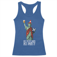 No Scotland No Party Funny Statue of Liberty Celebration Racerback Tank Top Saltire Flag Glasgow Cone Scottish Football Fans