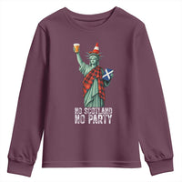 No Scotland No Party Funny Statue of Liberty Celebration Youth Sweatshirt Saltire Flag Glasgow Cone Scottish Football Fans