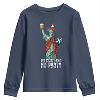 No Scotland No Party Funny Statue of Liberty Celebration Youth Sweatshirt Saltire Flag Glasgow Cone Scottish Football Fans