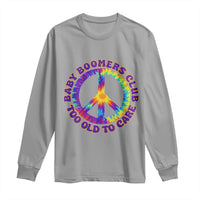 Baby Boomers Club Too Old To Care Retro Tie Dye Effect Printing Long Sleeve Shirt Peace Sign Groovy 60s Hippie Humor Graphic