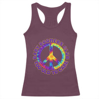 Baby Boomers Club Too Old To Care Retro Tie Dye Effect Printing Racerback Tank Top Peace Sign Groovy 60s Hippie Humor Graphic