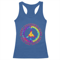 Baby Boomers Club Too Old To Care Retro Tie Dye Effect Printing Racerback Tank Top Peace Sign Groovy 60s Hippie Humor Graphic