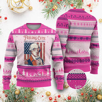 Funny George Washington Revolutionary Patriotic Ugly Christmas Sweater Feeling Cute Might Start A Revolution Later