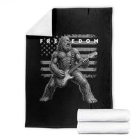 Freedom Bigfoot Playing Electric Guitar Throw Blanket Sasquatch Rock Star American Flag Patriotic Graphic