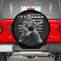 Freedom Bigfoot Playing Electric Guitar Spare Tire Cover Sasquatch Rock Star American Flag Patriotic Graphic