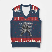 Freedom Bigfoot Playing Electric Guitar V-Neck Knit Sweater Vest Sasquatch Rock Star American Flag Patriotic Graphic
