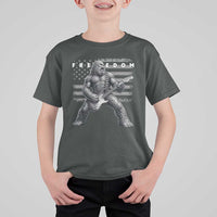 Freedom Bigfoot Playing Electric Guitar T Shirt For Kid Sasquatch Rock Star American Flag Patriotic Graphic