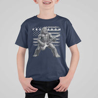 Freedom Bigfoot Playing Electric Guitar T Shirt For Kid Sasquatch Rock Star American Flag Patriotic Graphic