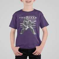Freedom Bigfoot Playing Electric Guitar T Shirt For Kid Sasquatch Rock Star American Flag Patriotic Graphic