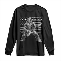 Freedom Bigfoot Playing Electric Guitar Long Sleeve Shirt Sasquatch Rock Star American Flag Patriotic Graphic