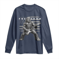 Freedom Bigfoot Playing Electric Guitar Long Sleeve Shirt Sasquatch Rock Star American Flag Patriotic Graphic