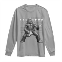 Freedom Bigfoot Playing Electric Guitar Long Sleeve Shirt Sasquatch Rock Star American Flag Patriotic Graphic