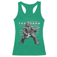 Freedom Bigfoot Playing Electric Guitar Racerback Tank Top Sasquatch Rock Star American Flag Patriotic Graphic