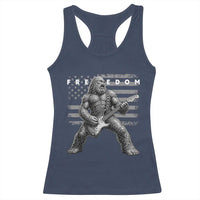 Freedom Bigfoot Playing Electric Guitar Racerback Tank Top Sasquatch Rock Star American Flag Patriotic Graphic
