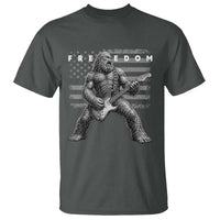 Freedom Bigfoot Playing Electric Guitar T Shirt Sasquatch Rock Star American Flag Patriotic Graphic