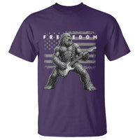 Freedom Bigfoot Playing Electric Guitar T Shirt Sasquatch Rock Star American Flag Patriotic Graphic