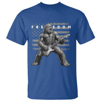 Freedom Bigfoot Playing Electric Guitar T Shirt Sasquatch Rock Star American Flag Patriotic Graphic
