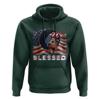 Blessed Black Queen Afro American Flag Hoodie Patriotic Juneteenth 4th of July