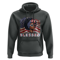 Blessed Black Queen Afro American Flag Hoodie Patriotic Juneteenth 4th of July
