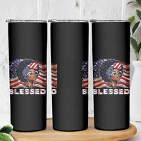 Blessed Black Queen Afro American Flag Skinny Tumbler Patriotic Juneteenth 4th of July