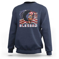 Blessed Black Queen Afro American Flag Sweatshirt Patriotic Juneteenth 4th of July