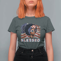 Blessed Black Queen Afro American Flag T Shirt For Women Patriotic Juneteenth 4th of July