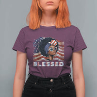 Blessed Black Queen Afro American Flag T Shirt For Women Patriotic Juneteenth 4th of July