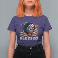 Blessed Black Queen Afro American Flag T Shirt For Women Patriotic Juneteenth 4th of July