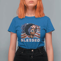 Blessed Black Queen Afro American Flag T Shirt For Women Patriotic Juneteenth 4th of July