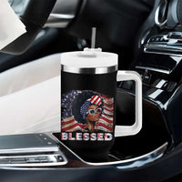 Blessed Black Queen Afro American Flag Tumbler With Handle Patriotic Juneteenth 4th of July