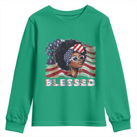 Blessed Black Queen Afro American Flag Youth Sweatshirt Patriotic Juneteenth 4th of July