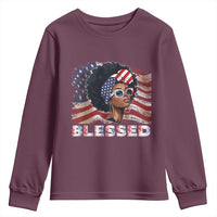 Blessed Black Queen Afro American Flag Youth Sweatshirt Patriotic Juneteenth 4th of July