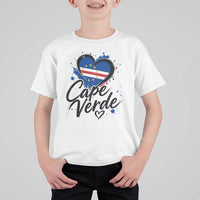 Cape Verde Flag Heart T Shirt For Kid Cabo Verde Pride Verdean Love