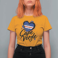 Cape Verde Flag Heart T Shirt For Women Cabo Verde Pride Verdean Love