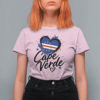 Cape Verde Flag Heart T Shirt For Women Cabo Verde Pride Verdean Love