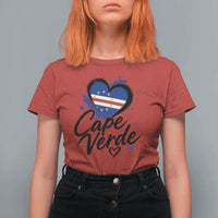 Cape Verde Flag Heart T Shirt For Women Cabo Verde Pride Verdean Love