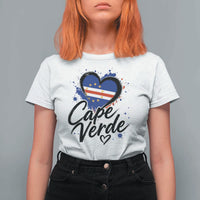 Cape Verde Flag Heart T Shirt For Women Cabo Verde Pride Verdean Love