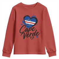 Cape Verde Flag Heart Youth Sweatshirt Cabo Verde Pride Verdean Love