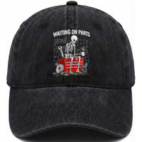 Waiting On Parts Skeleton Mechanic Washed Cotton Baseball Cap Funny Sarcastic Auto Garage Repair Tech