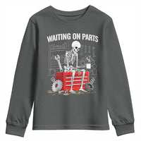 Waiting On Parts Skeleton Mechanic Youth Sweatshirt Funny Sarcastic Auto Garage Repair Tech