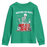 Waiting On Parts Skeleton Mechanic Youth Sweatshirt Funny Sarcastic Auto Garage Repair Tech