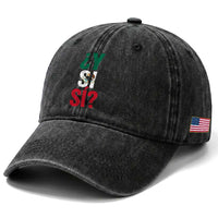 Y Si Si Vintage Mexican Flag Washed Cotton Baseball Cap What If Spanish Slang Mexico Soccer Football Fans