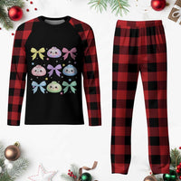 Kawaii Dumpling and Bows Aesthetic Graphic Plaid Pajama Set Cute Pastel Bao Dim Sum Coquette Aesthetic