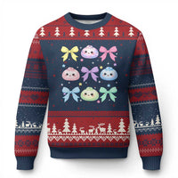 Kawaii Dumpling and Bows Aesthetic Graphic Ugly Christmas Sweater Cute Pastel Bao Dim Sum Coquette Aesthetic