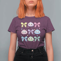 Kawaii Dumpling and Bows Aesthetic Graphic T Shirt For Women Cute Pastel Bao Dim Sum Coquette Aesthetic