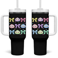 Kawaii Dumpling and Bows Aesthetic Graphic Tumbler With Handle Cute Pastel Bao Dim Sum Coquette Aesthetic